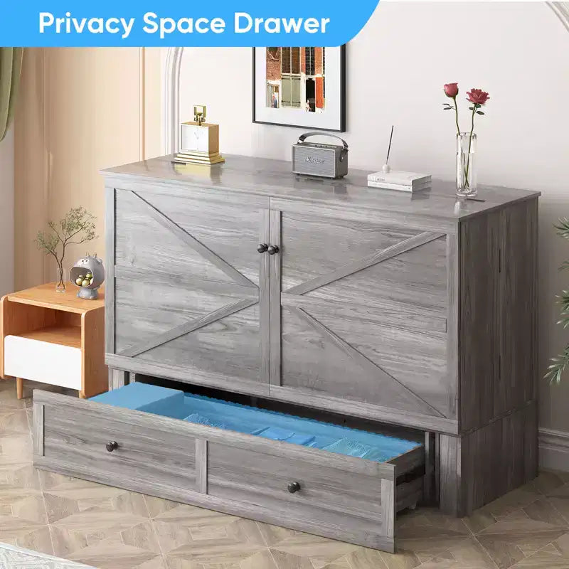 Mjkone Modern Full/Queen Size Murphy Bed Chest With Storage,NO MATTRESS,GREY