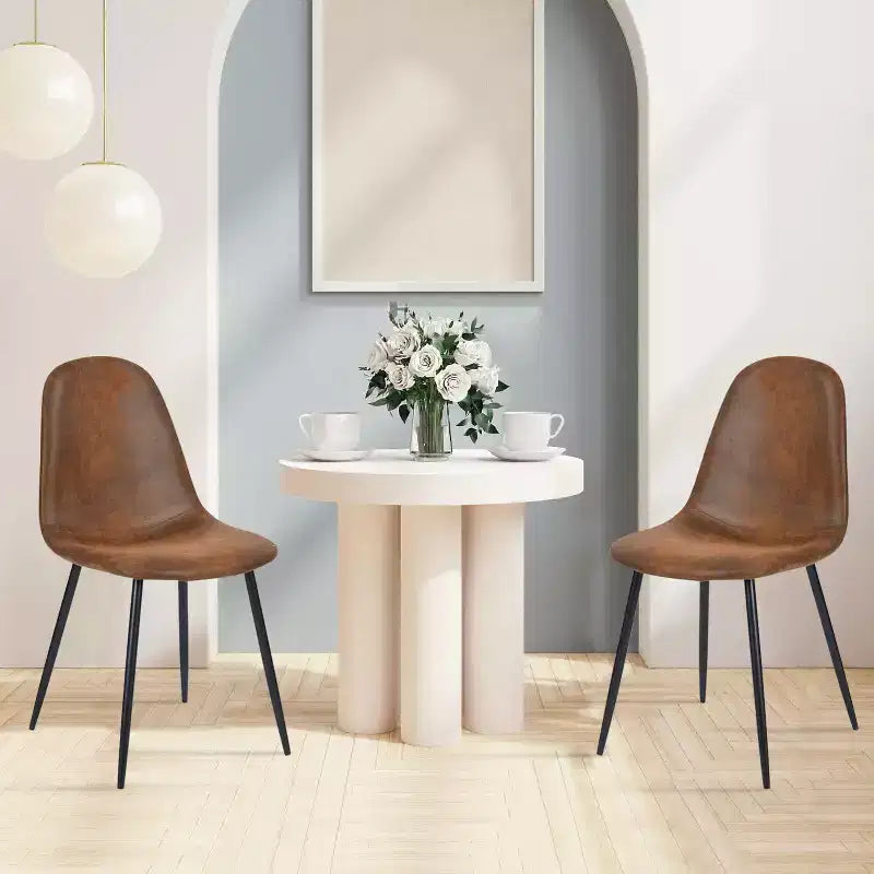 FurnitureR Dining Chairs Set of 4 with Metal Legs, Suede Fabric Comfortable Side Seating Mid-Back Amrless for Kitchen, Restarant, Living Room, Brown