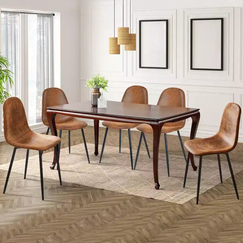 FurnitureR Dining Chairs Set of 4 with Metal Legs, Suede Fabric Comfortable Side Seating Mid-Back Amrless for Kitchen, Restarant, Living Room, Brown