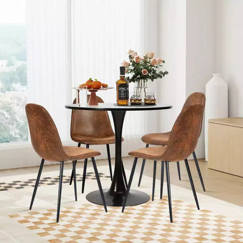 FurnitureR Dining Chairs Set of 4 with Metal Legs, Suede Fabric Comfortable Side Seating Mid-Back Amrless for Kitchen, Restarant, Living Room, Brown