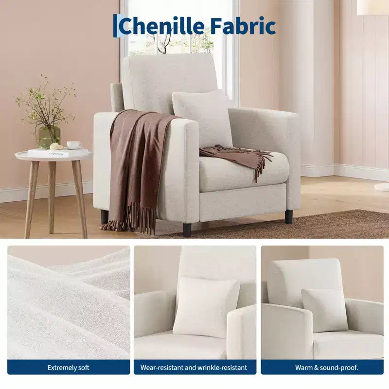 33 Beige Sofa,Supportive Armchair with Padded Seating and Lumbar Support, Comfy Reading Chair for Bedroom, for Living Room, Small Apartment