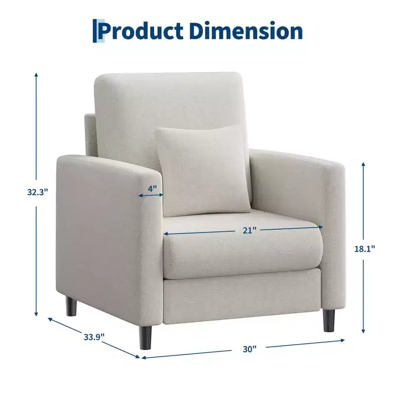 33 Beige Sofa,Supportive Armchair with Padded Seating and Lumbar Support, Comfy Reading Chair for Bedroom, for Living Room, Small Apartment