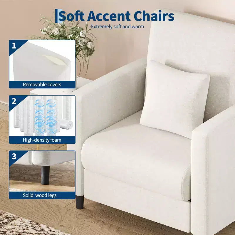 33 Beige Sofa,Supportive Armchair with Padded Seating and Lumbar Support, Comfy Reading Chair for Bedroom, for Living Room, Small Apartment