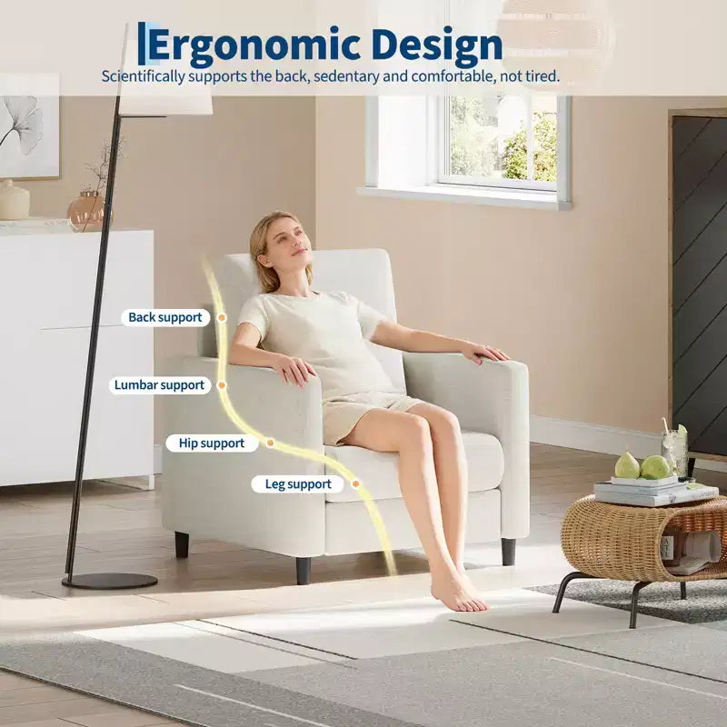 33 Beige Sofa,Supportive Armchair with Padded Seating and Lumbar Support, Comfy Reading Chair for Bedroom, for Living Room, Small Apartment