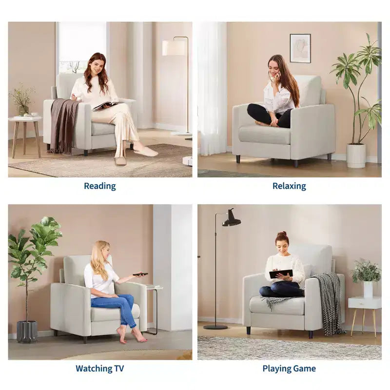 33 Beige Sofa,Supportive Armchair with Padded Seating and Lumbar Support, Comfy Reading Chair for Bedroom, for Living Room, Small Apartment