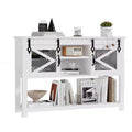 46 Farmhouse Console Table C White Sliding Barn Door Sofa Table (for Living Room/Entryway/Foyer)