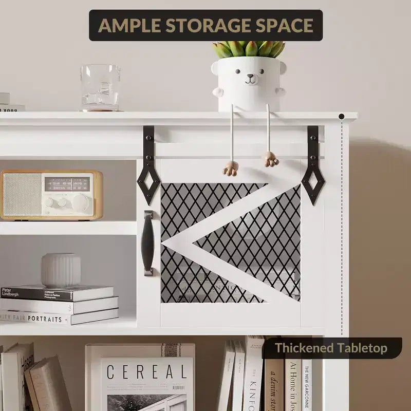46 Farmhouse Console Table C White Sliding Barn Door Sofa Table (for Living Room/Entryway/Foyer)