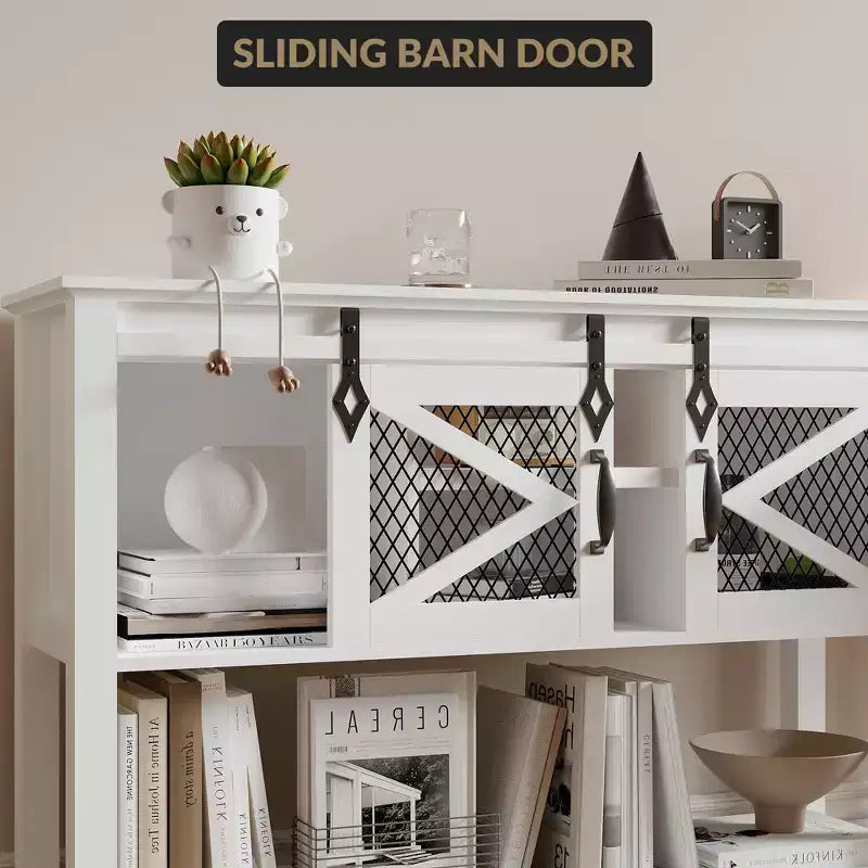 46 Farmhouse Console Table C White Sliding Barn Door Sofa Table (for Living Room/Entryway/Foyer)