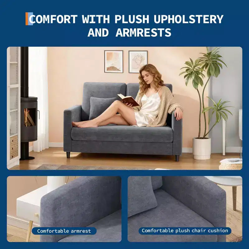 51.9 Sofa Accent Chair, Chenille Loveseat Reading Couch for Bedroom, Tool-Free Setup Living Room Accent Couch, Comfy Arm Chair for Living Room