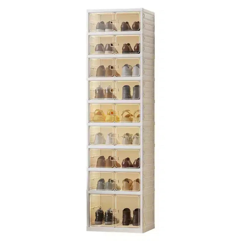 GustoWave Stackable Foldable Shoe Rack, 9 Layers Thicken Shoe Storage Boxes for Clothes, Blankets, Shoes, Books Storage, White