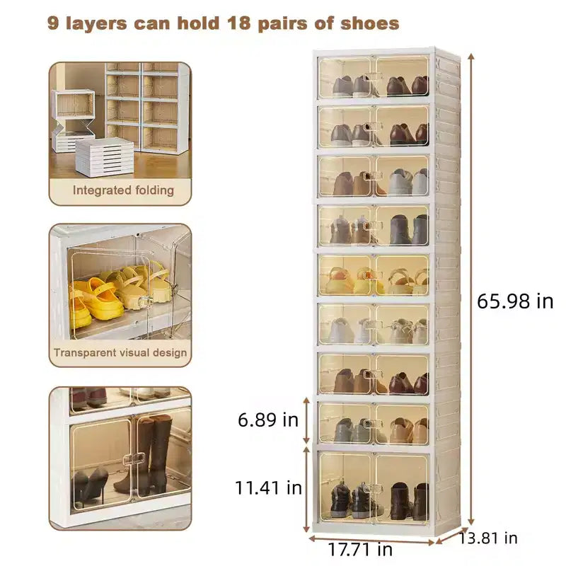 GustoWave Stackable Foldable Shoe Rack, 9 Layers Thicken Shoe Storage Boxes for Clothes, Blankets, Shoes, Books Storage, White