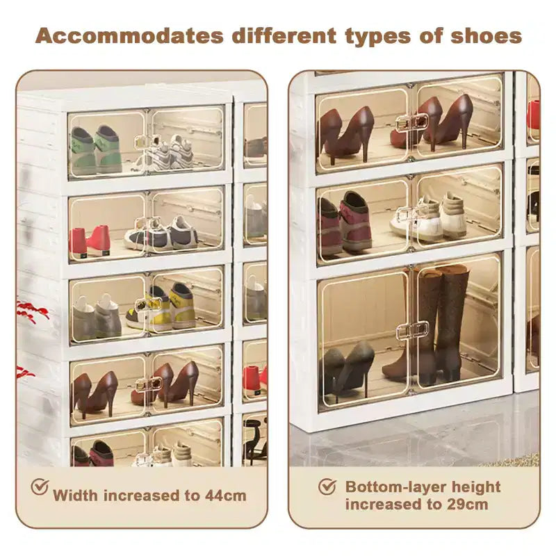 GustoWave Stackable Foldable Shoe Rack, 9 Layers Thicken Shoe Storage Boxes for Clothes, Blankets, Shoes, Books Storage, White
