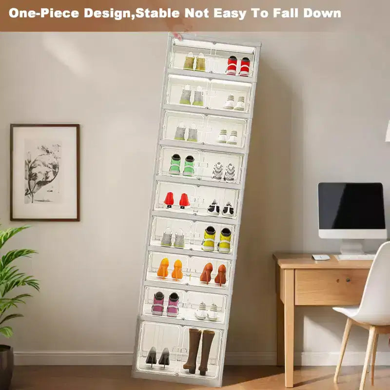 GustoWave Stackable Foldable Shoe Rack, 9 Layers Thicken Shoe Storage Boxes for Clothes, Blankets, Shoes, Books Storage, White