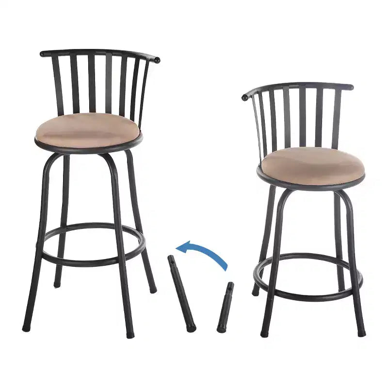 FurnitureR Bar Stools Swivel Set of 2, Adjustable Counter Height Low Back with Comfortable Footrest, Armless with Interchangeable Legs, 24/29 Inch
