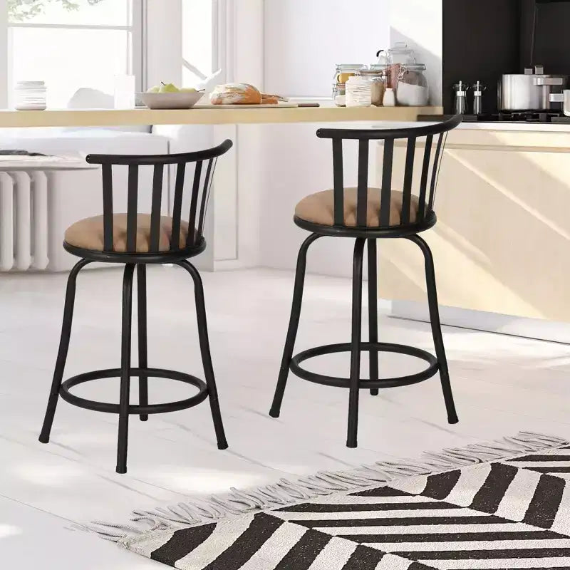 FurnitureR Bar Stools Swivel Set of 2, Adjustable Counter Height Low Back with Comfortable Footrest, Armless with Interchangeable Legs, 24/29 Inch