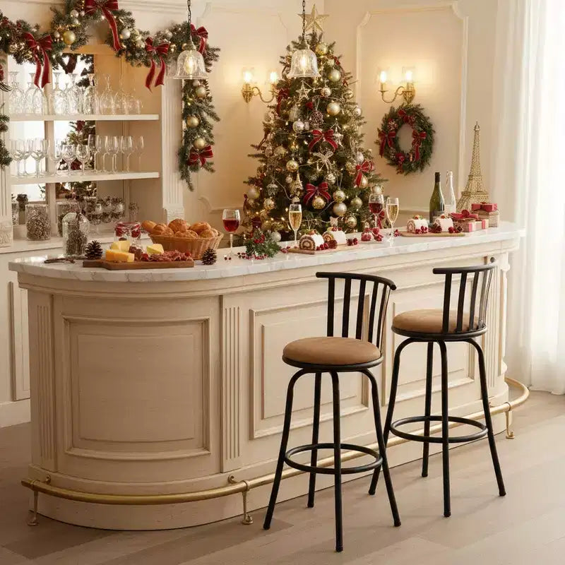 FurnitureR Bar Stools Swivel Set of 2, Adjustable Counter Height Low Back with Comfortable Footrest, Armless with Interchangeable Legs, 24/29 Inch