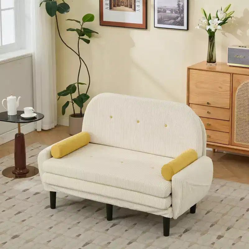 Okak Modern Small Convertible Sofa Couch with Side Pockets & USB Port,Comfy Loveseat Sleeper Sofa for Living Room,Apartment