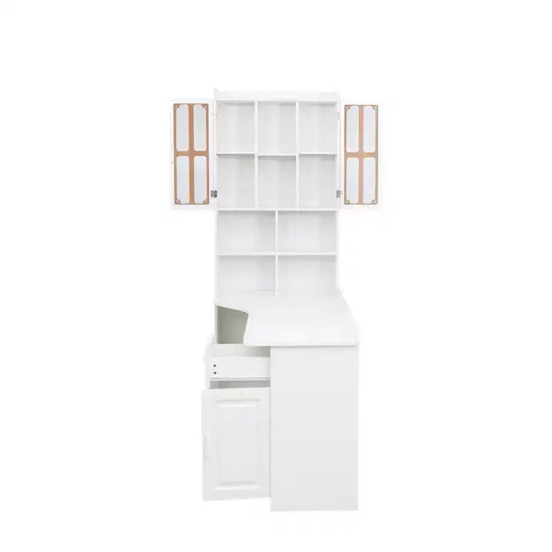 CLIHOME 2-in-1 L-Shaped Corner Computer Desk for Home Office or Study, Study Table with Drawers, Bookshelf & Hutch, Large Working Space