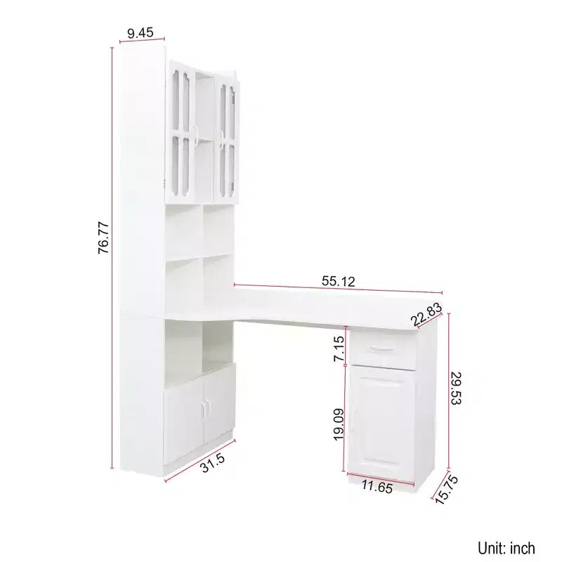 CLIHOME 2-in-1 L-Shaped Corner Computer Desk for Home Office or Study, Study Table with Drawers, Bookshelf & Hutch, Large Working Space