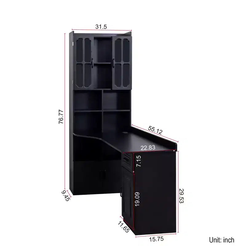 CLIHOME 2-in-1 L-Shaped Corner Computer Desk for Home Office or Study, Study Table with Drawers, Bookshelf & Hutch, Large Working Space