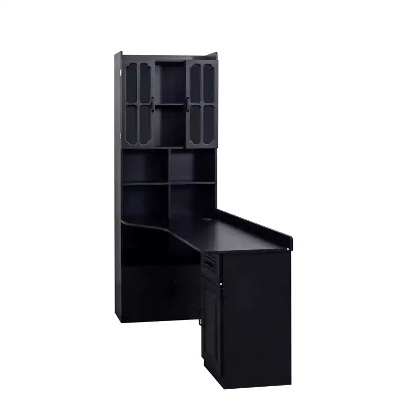 CLIHOME 2-in-1 L-Shaped Corner Computer Desk for Home Office or Study, Study Table with Drawers, Bookshelf & Hutch, Large Working Space