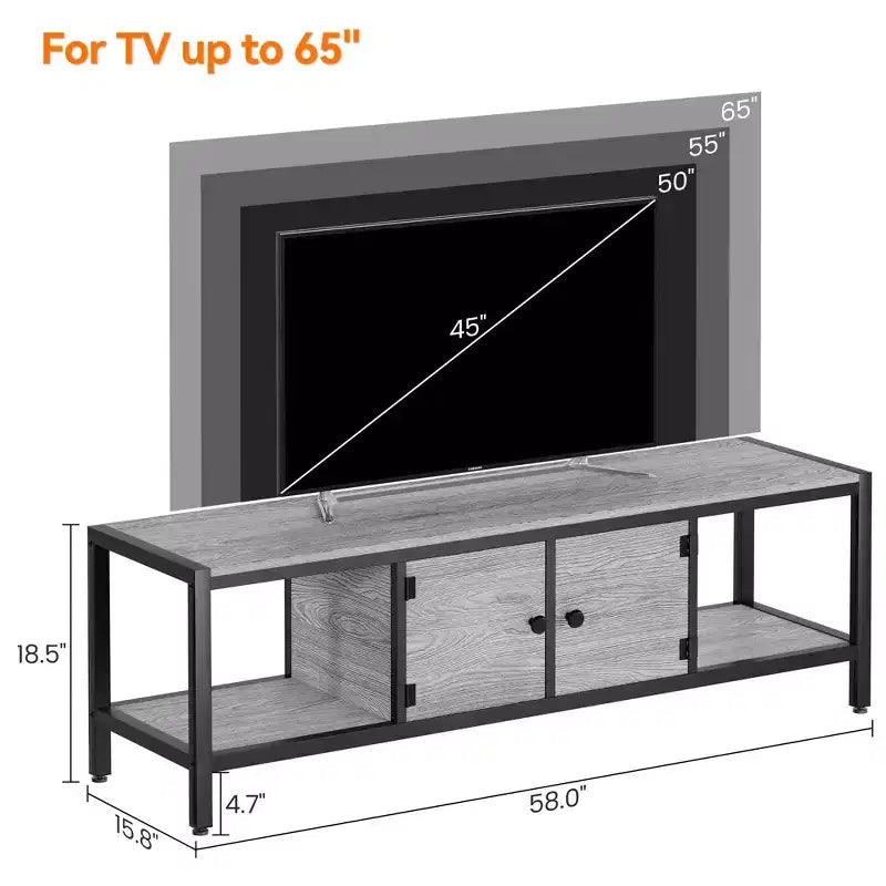 TV Stand for TV up to 65 Inches, Large TV Console Table with 2 Closed Storage Spaces and Open Compartments, Wooden Entertainment Center with Feet