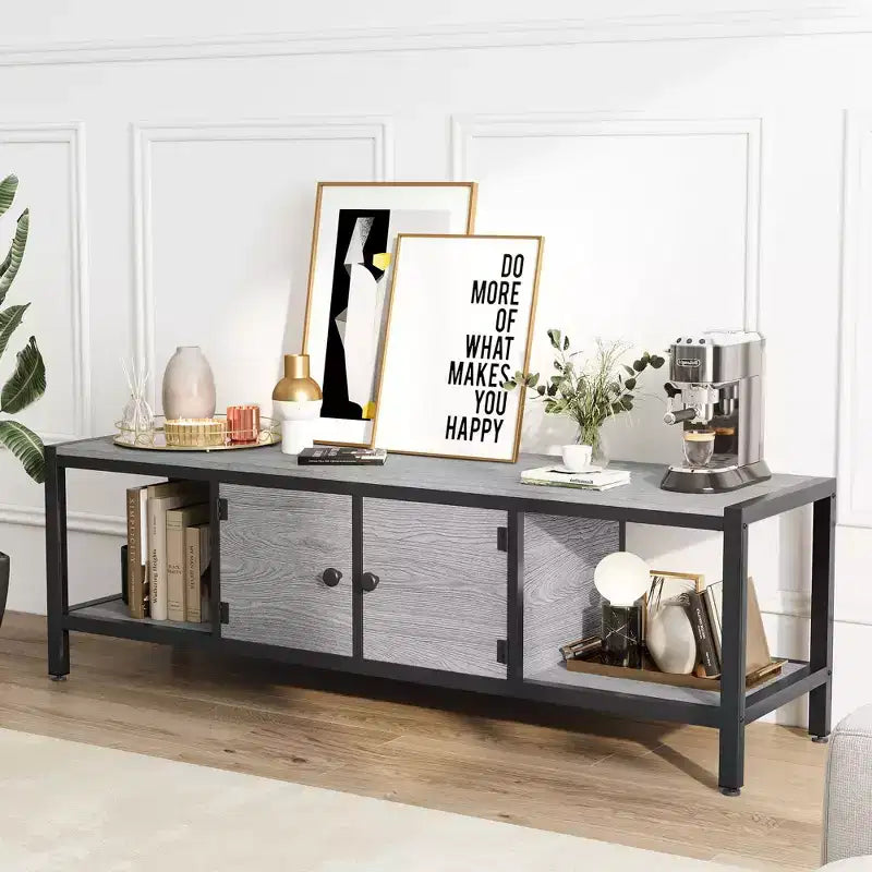 TV Stand for TV up to 65 Inches, Large TV Console Table with 2 Closed Storage Spaces and Open Compartments, Wooden Entertainment Center with Feet