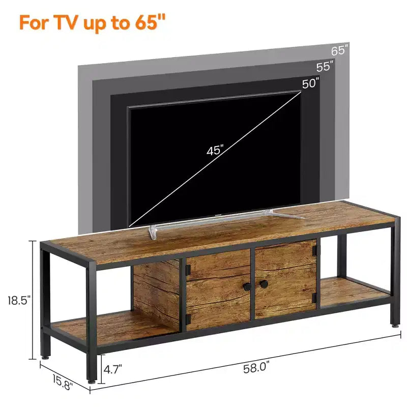 TV Stand for TV up to 65 Inches, Large TV Console Table with 2 Closed Storage Spaces and Open Compartments, Wooden Entertainment Center with Feet