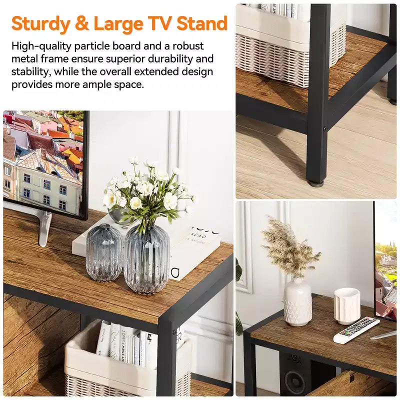 TV Stand for TV up to 65 Inches, Large TV Console Table with 2 Closed Storage Spaces and Open Compartments, Wooden Entertainment Center with Feet