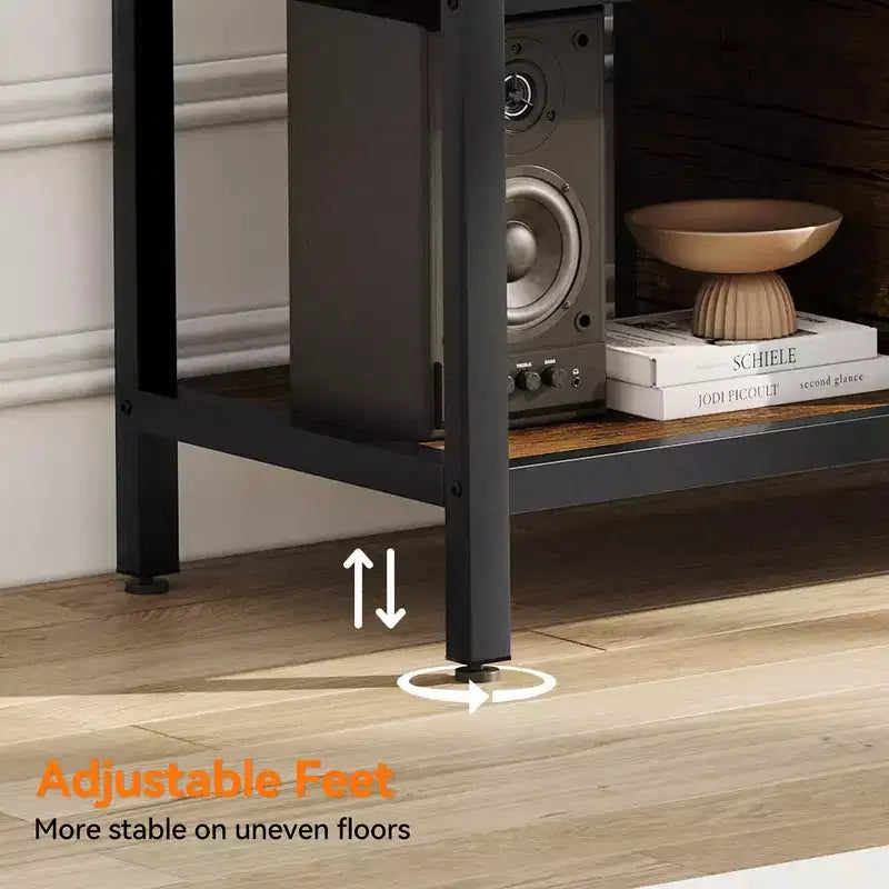 TV Stand for TV up to 65 Inches, Large TV Console Table with 2 Closed Storage Spaces and Open Compartments, Wooden Entertainment Center with Feet