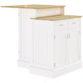 Kitchen Island with 2-Level Rubber Wood Tabletop, Island Table with Adjustable Shelves and Drawers