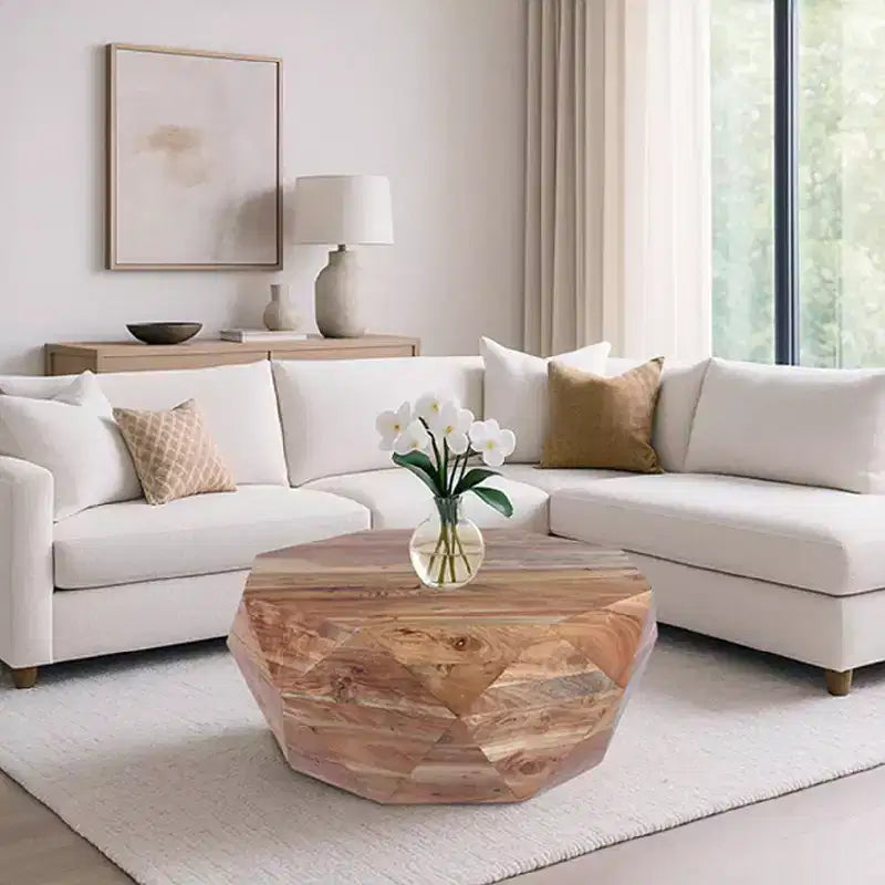 Royal Hampton 33 Inch Diamond Shape Acacia Wood Coffee Table With Smooth Top, Natural Brown