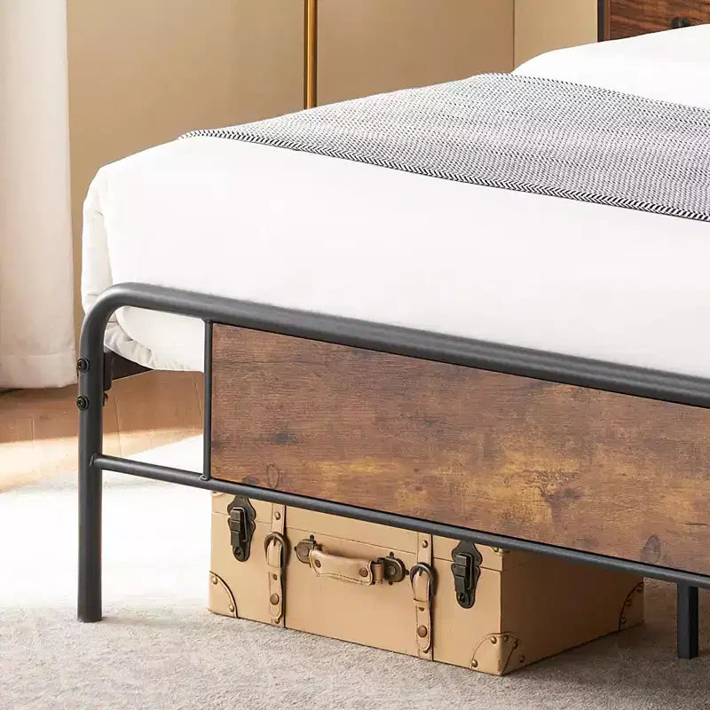 King-size bed frame with headboard, premium metal platform bed featuring steel slats, silent operation, easy assembly, no box springs required.