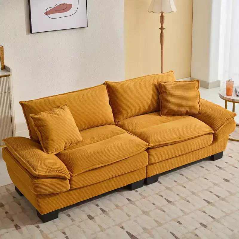 MAYEERTY Corduroy Loveseat Upholstered Deep Seat Comfortable Sofa with Pillows for Bedroom Living Room Office Yellow