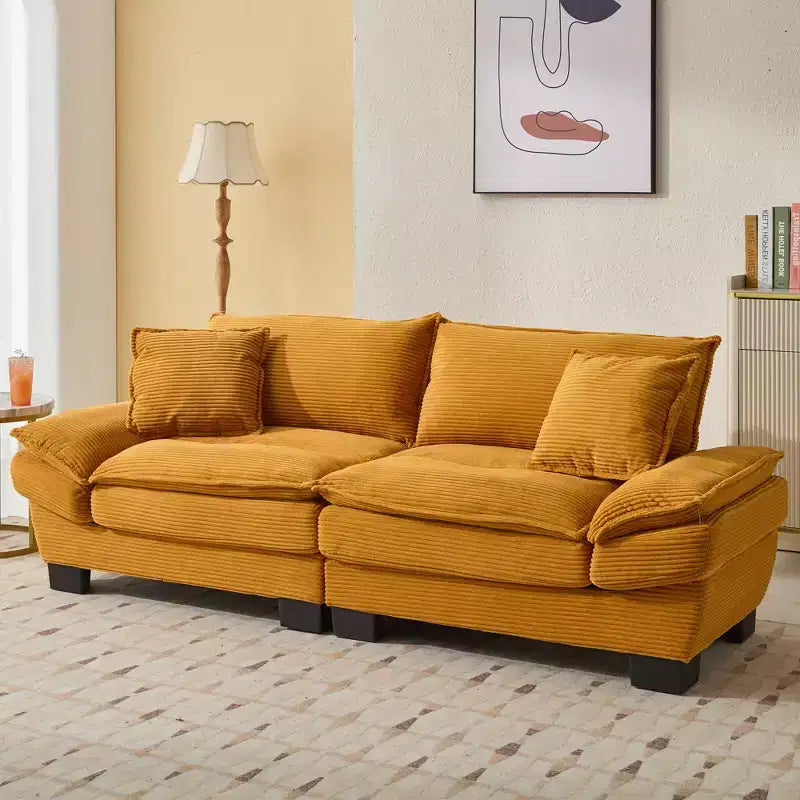 MAYEERTY Corduroy Loveseat Upholstered Deep Seat Comfortable Sofa with Pillows for Bedroom Living Room Office Yellow
