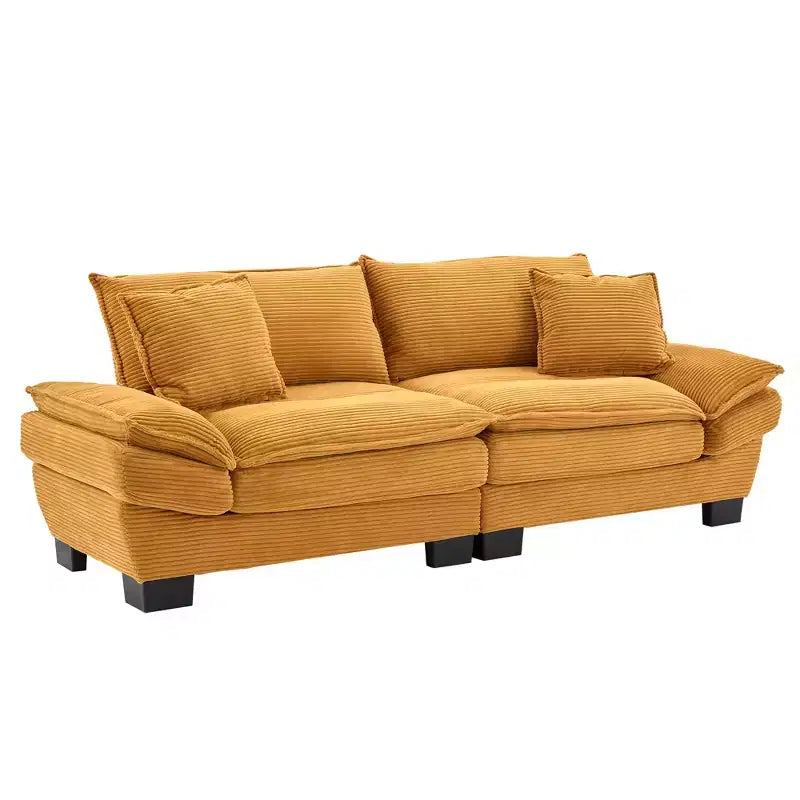 MAYEERTY Corduroy Loveseat Upholstered Deep Seat Comfortable Sofa with Pillows for Bedroom Living Room Office Yellow