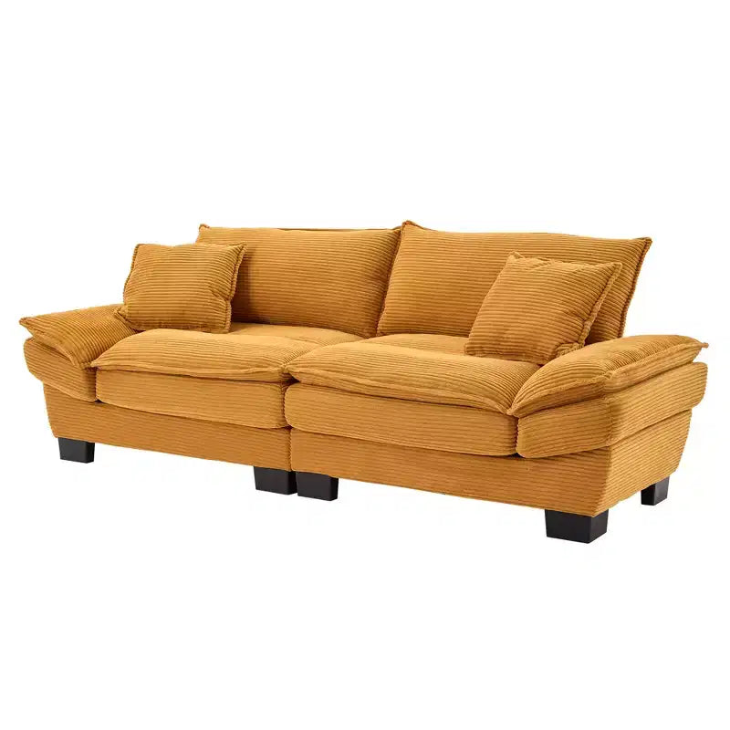 MAYEERTY Corduroy Loveseat Upholstered Deep Seat Comfortable Sofa with Pillows for Bedroom Living Room Office Yellow