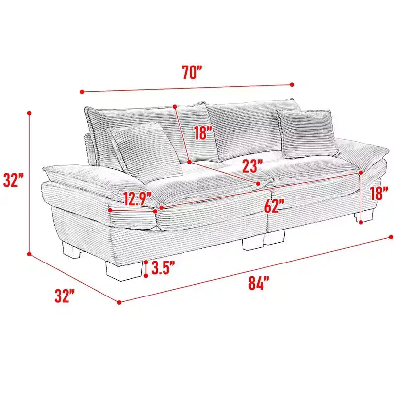 MAYEERTY Corduroy Loveseat Upholstered Deep Seat Comfortable Sofa with Pillows for Bedroom Living Room Office Yellow
