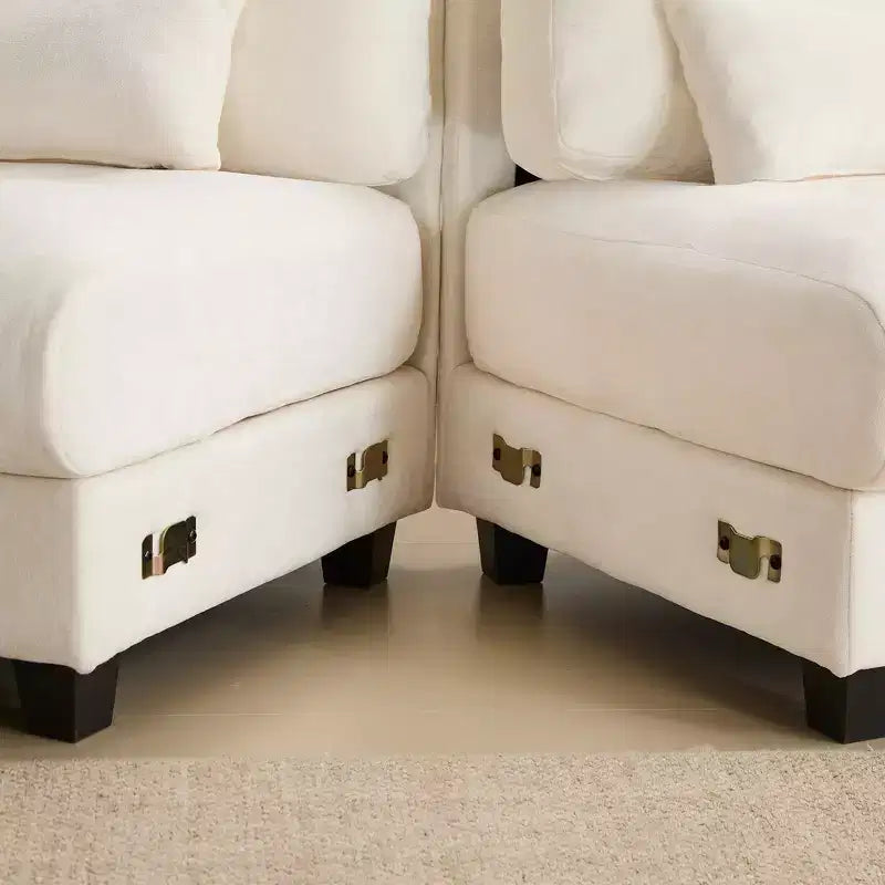 Whisen 119 4-Seater Chenille Sofa, Sectional Sofa & Couch with 2 Ottomans, Adjustable Backrest, 4 Throw Pillows