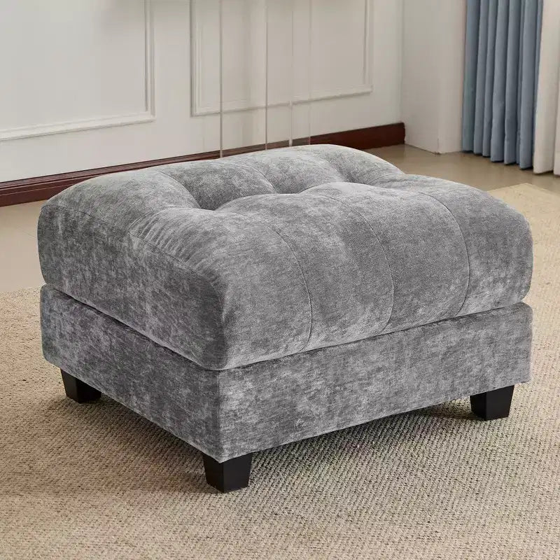 Whisen 119 4-Seater Chenille Sofa, Sectional Sofa & Couch with 2 Ottomans, Adjustable Backrest, 4 Throw Pillows