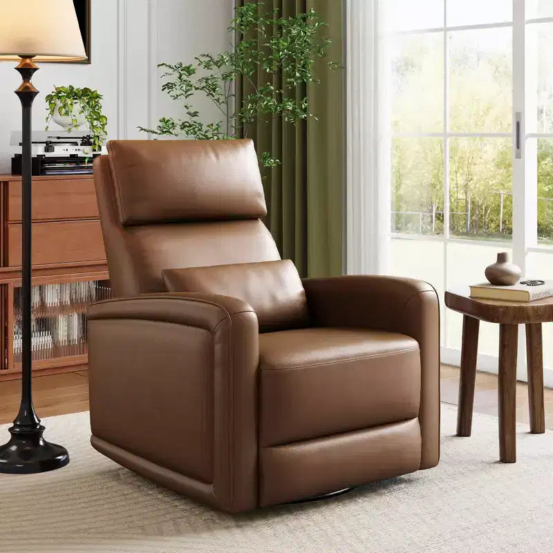 CuisinSmart Recliner Chair, Swivel Armchair with Adjustable Backrest & Footrest, Faux Leather Wingback Sofa, Hidden Pull Tab Reclining Mechanism