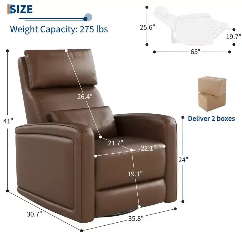CuisinSmart Recliner Chair, Swivel Armchair with Adjustable Backrest & Footrest, Faux Leather Wingback Sofa, Hidden Pull Tab Reclining Mechanism