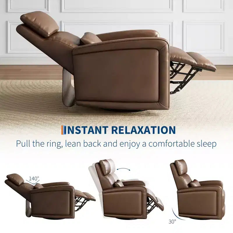 CuisinSmart Recliner Chair, Swivel Armchair with Adjustable Backrest & Footrest, Faux Leather Wingback Sofa, Hidden Pull Tab Reclining Mechanism