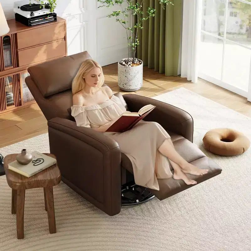 CuisinSmart Recliner Chair, Swivel Armchair with Adjustable Backrest & Footrest, Faux Leather Wingback Sofa, Hidden Pull Tab Reclining Mechanism