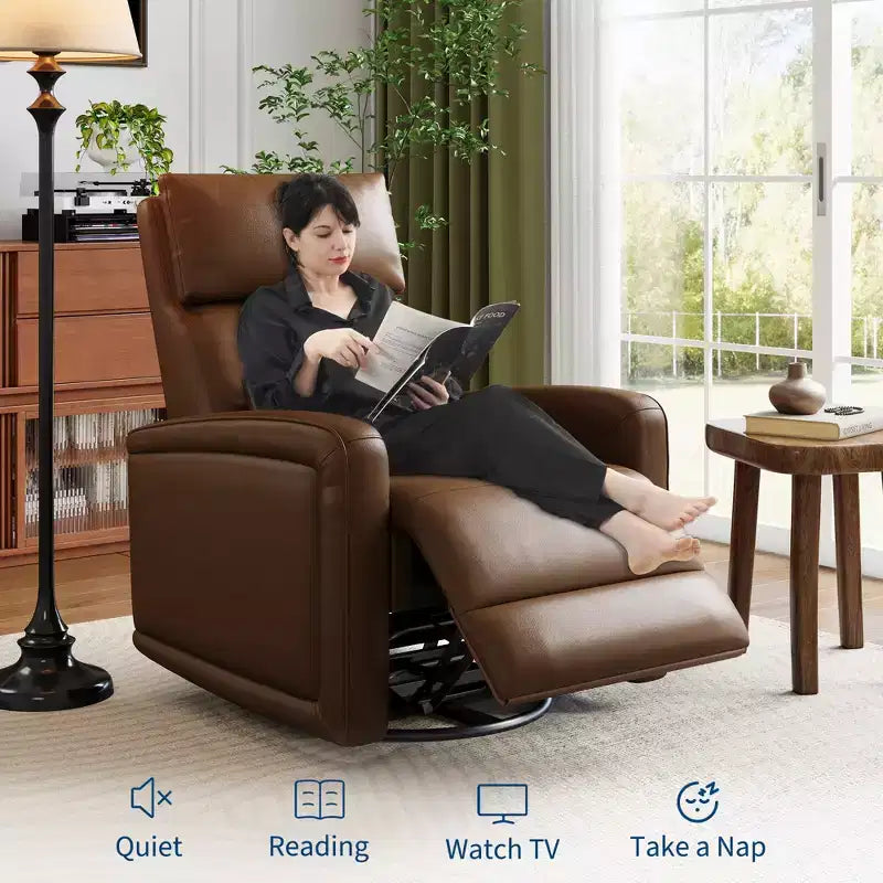 CuisinSmart Recliner Chair, Swivel Armchair with Adjustable Backrest & Footrest, Faux Leather Wingback Sofa, Hidden Pull Tab Reclining Mechanism