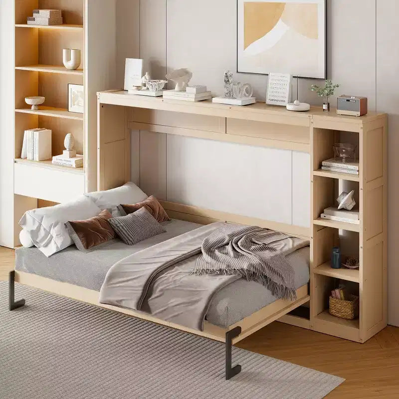 Murphy Bed Wall Bed with Bookshelf, Cabinet Bed Folding Wall Bed for Guest Room Office