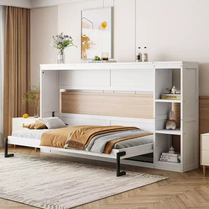 Murphy Bed Wall Bed with Bookshelf, Cabinet Bed Folding Wall Bed for Guest Room Office