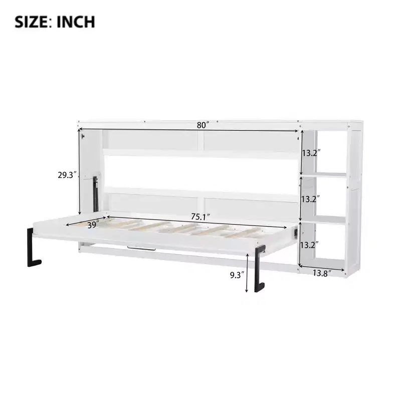 Murphy Bed Wall Bed with Bookshelf, Cabinet Bed Folding Wall Bed for Guest Room Office