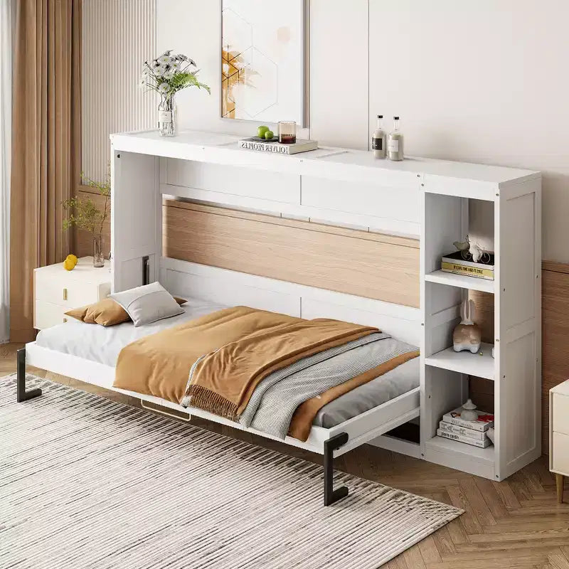 Murphy Bed Wall Bed with Bookshelf, Cabinet Bed Folding Wall Bed for Guest Room Office