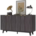Fluted Sideboard Buffet Cabinet, 55 Coffee Bar Cabinet with 4 Doors, 2 Adjustable Shelves, 5 Wood Legs